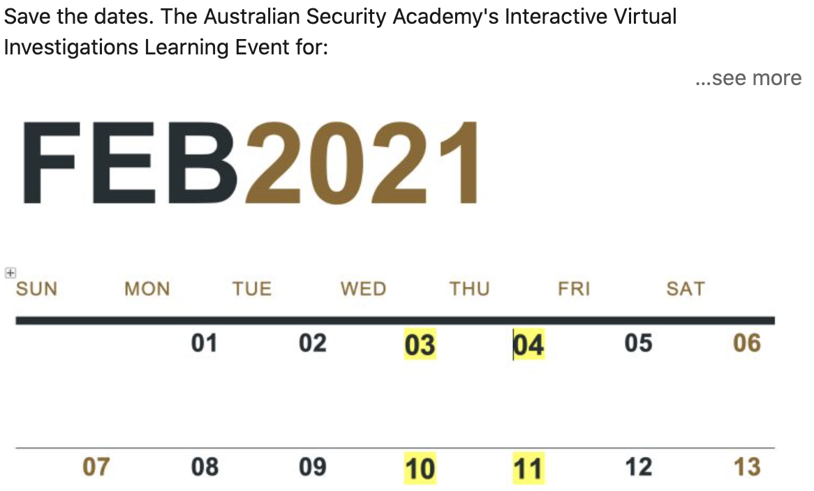 Dates for Virtual Investigations Conference 2021
